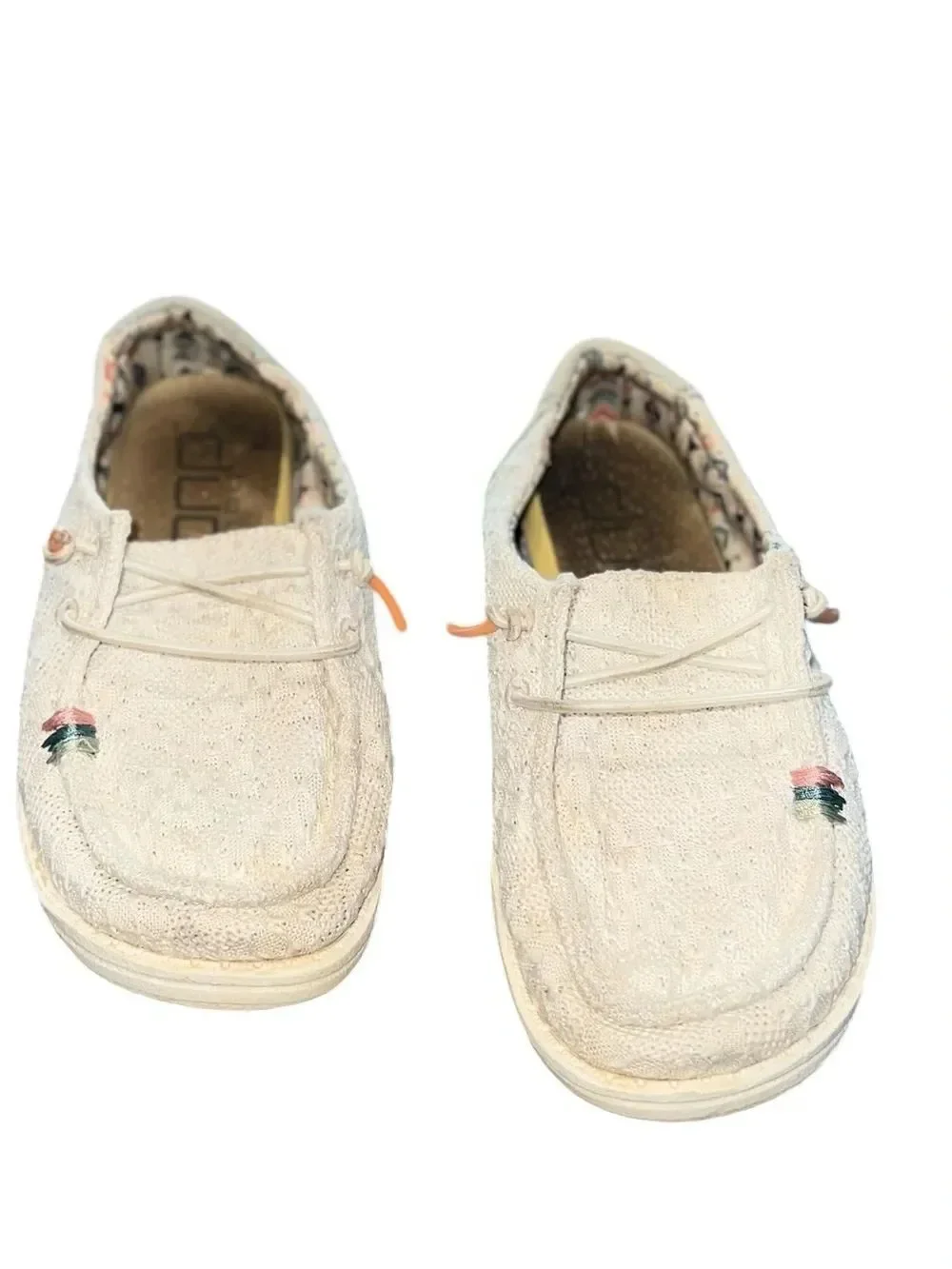 Hey Dude Wendy Youth Boho White Crochet Slip-On Shoes Kids Size 13